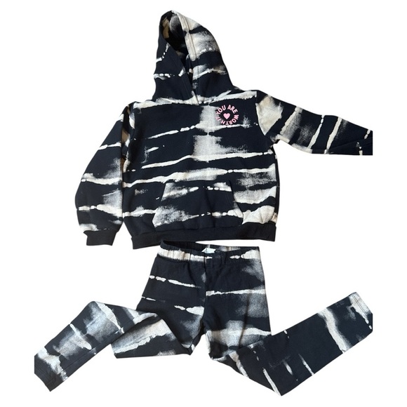 Girls Black and White Tie-Dye Hoodie and Joggers Set - Picture 2 of 3